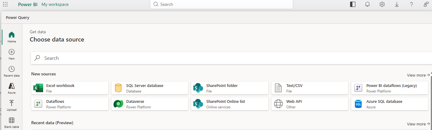 Step 1 – Click Get Data and choose a data source